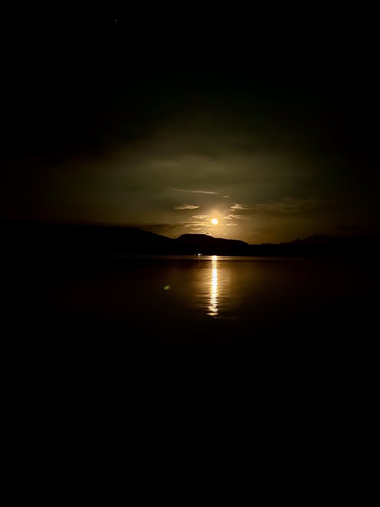 The moon over the Bali Strait from the night ferry to Java